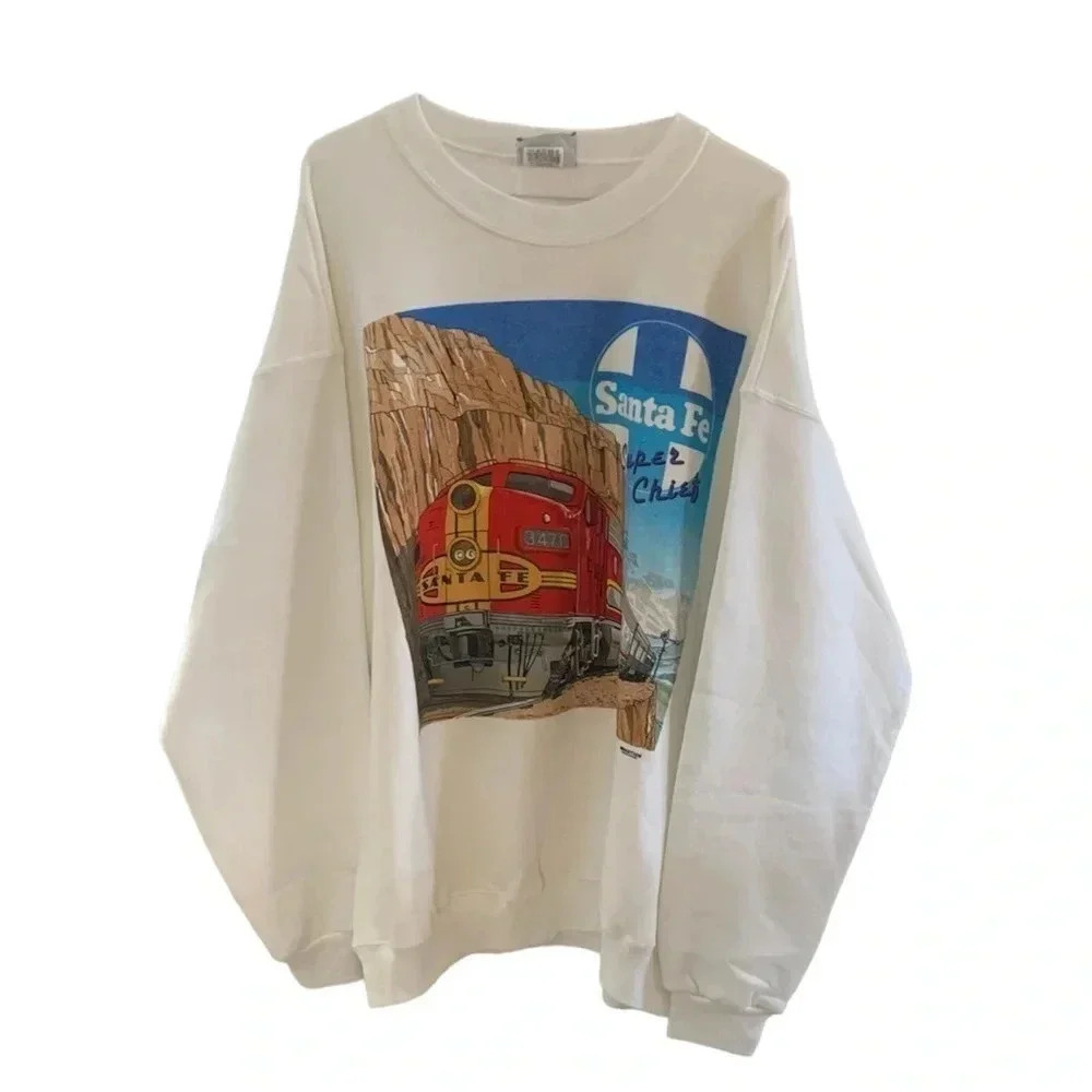 Vintage Lee Santa Fe Super Chief Train White Crewneck Sweater XL
